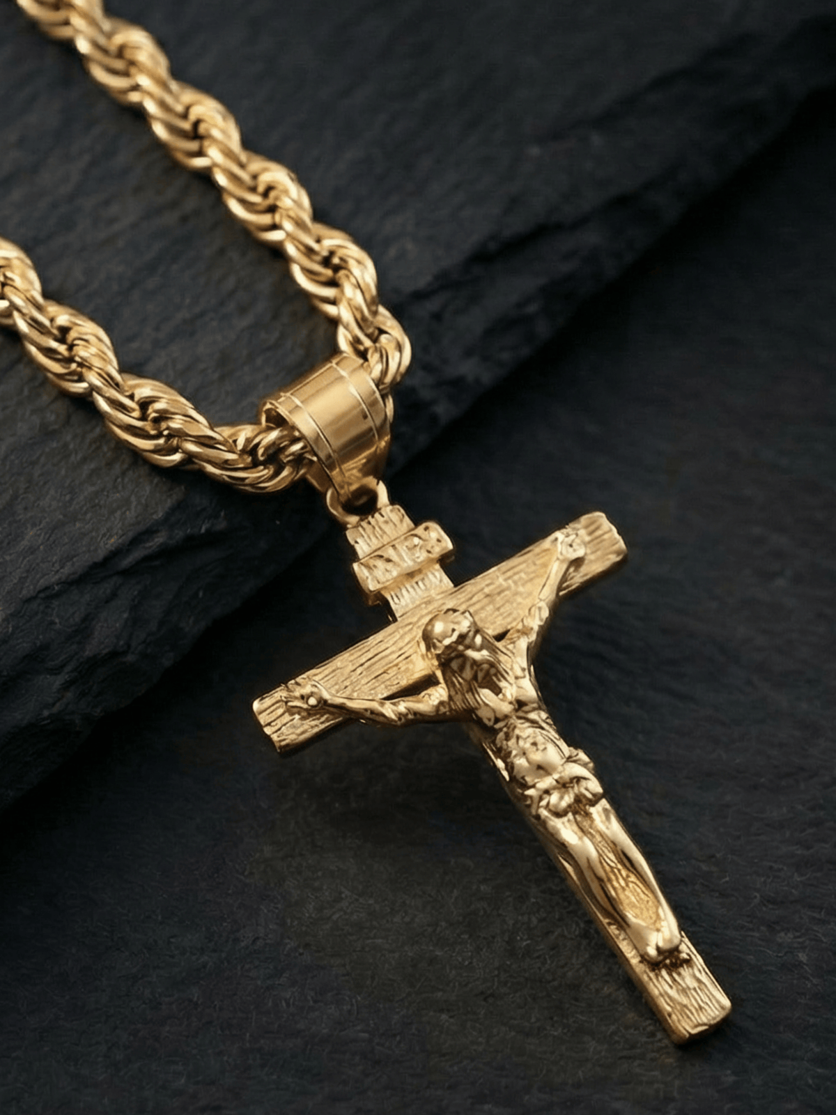 Gold Filled Crusifix Pendant On A 6mm Rope Chain