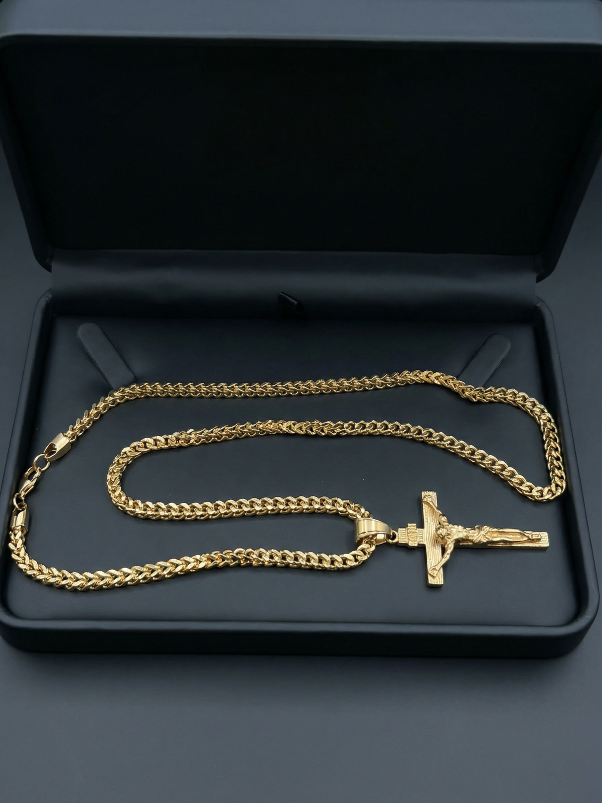 Gold Filled Crusifix Pendant On A 4mm Franco Chain