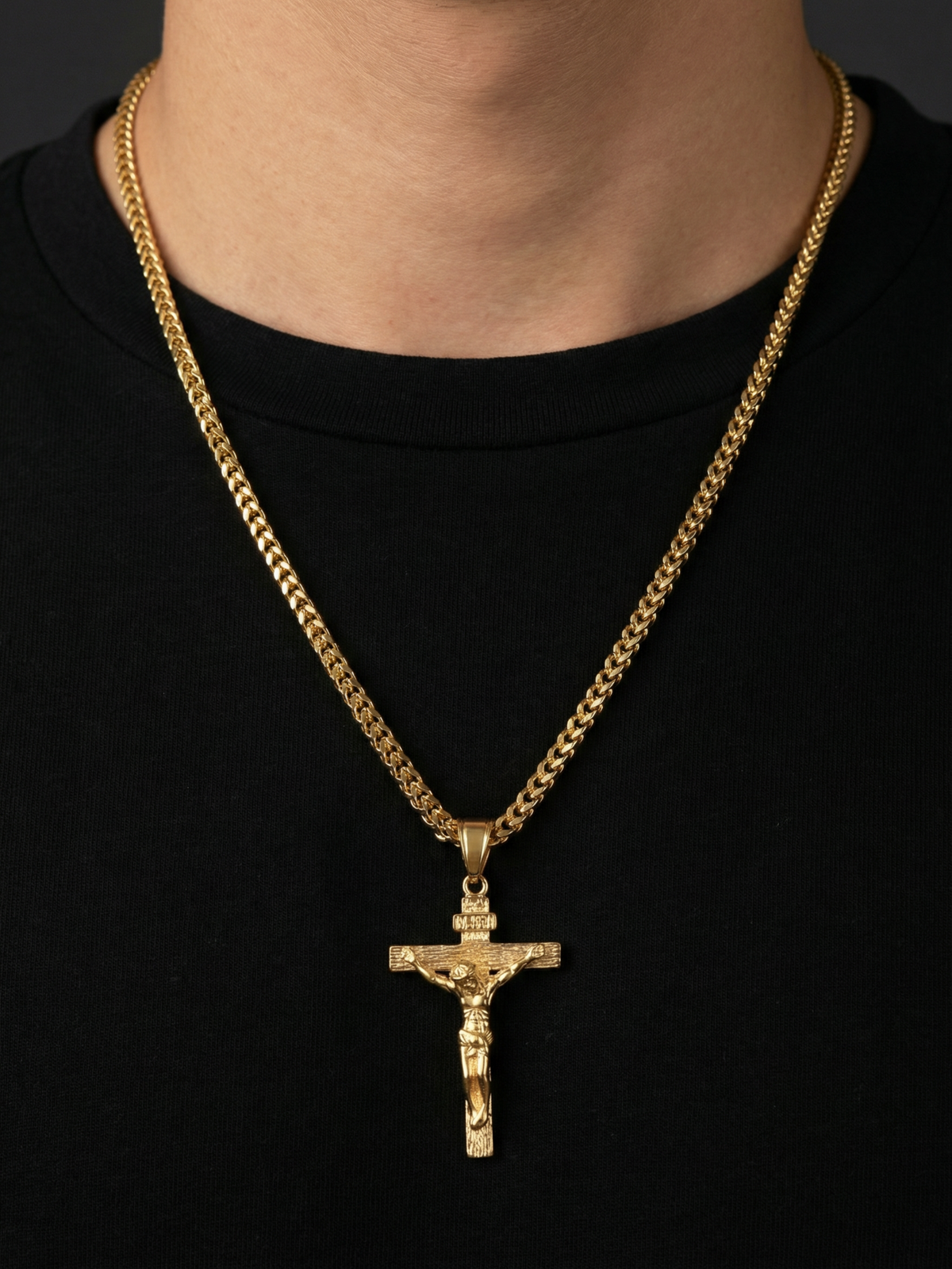 Gold Filled Crusifix Pendant On A 4mm Franco Chain