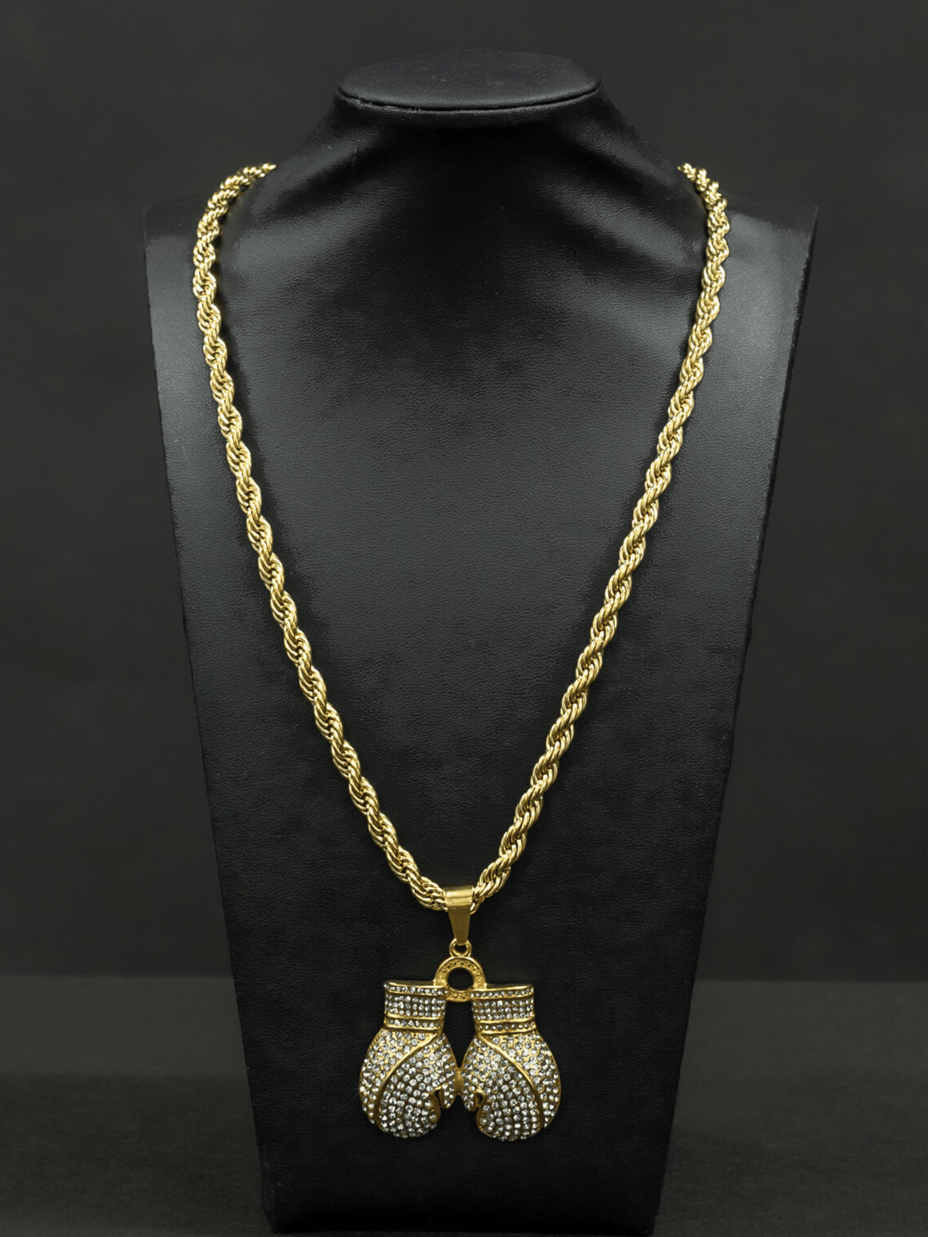 🎁 Gold Filled Stone-Set Boxing Gloves Pendant On A 6mm Rope Chain (100% off)