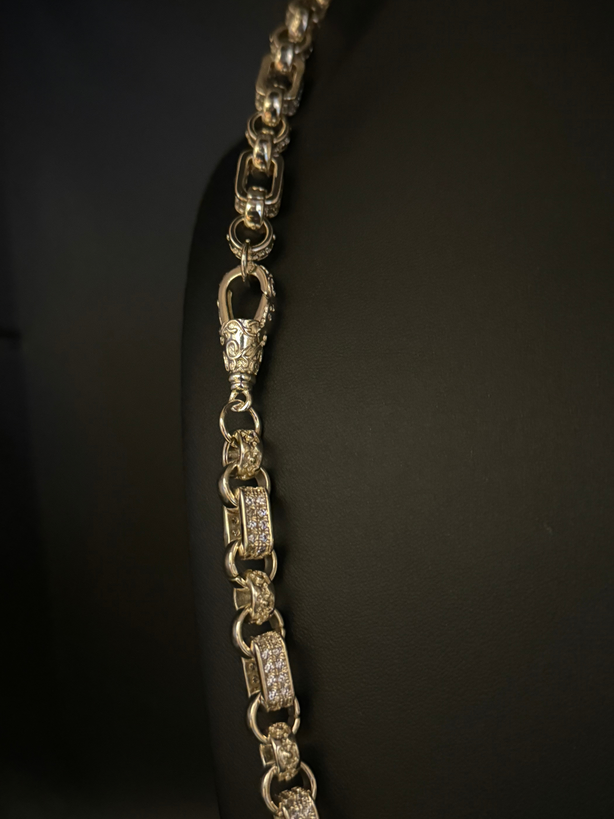 White Gold Filled Diamond Gypsy Link Chain 10mm