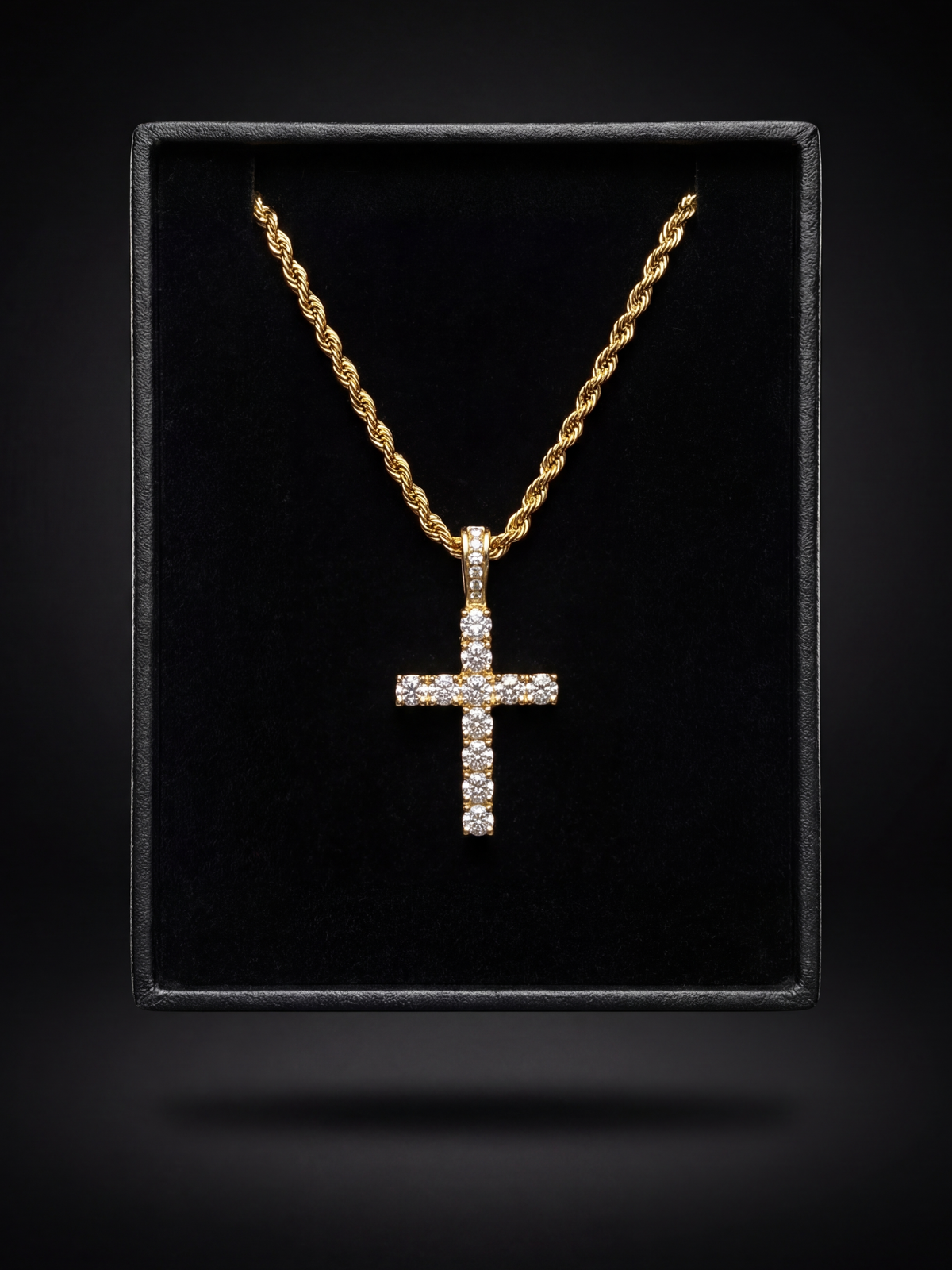 🎁 Gold Filled Diamond Cross Pendant on 3mm Rope Chain (100% off)