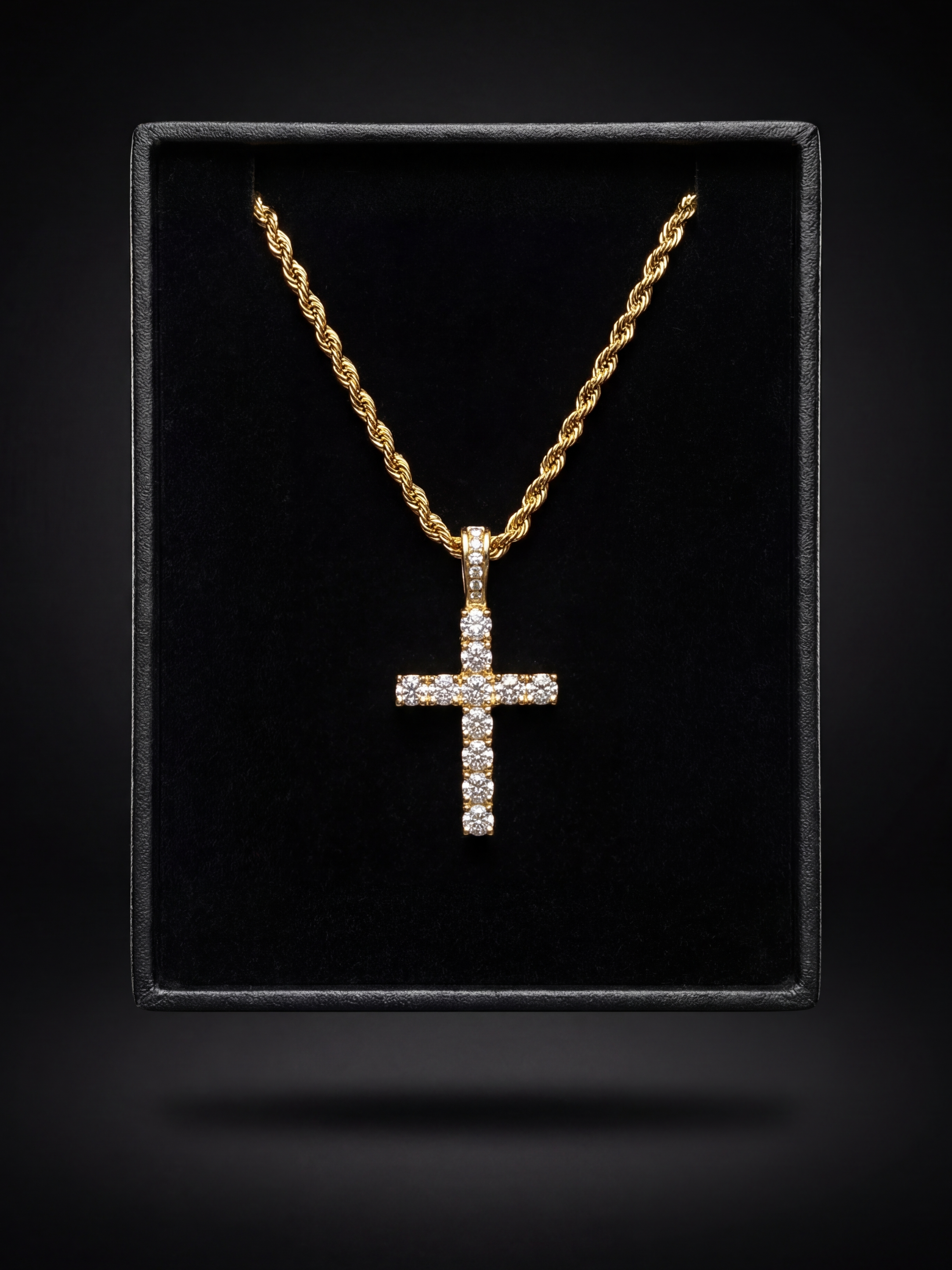 🎁 Gold Filled Diamond Cross Pendant on 3mm Rope Chain (100% off)