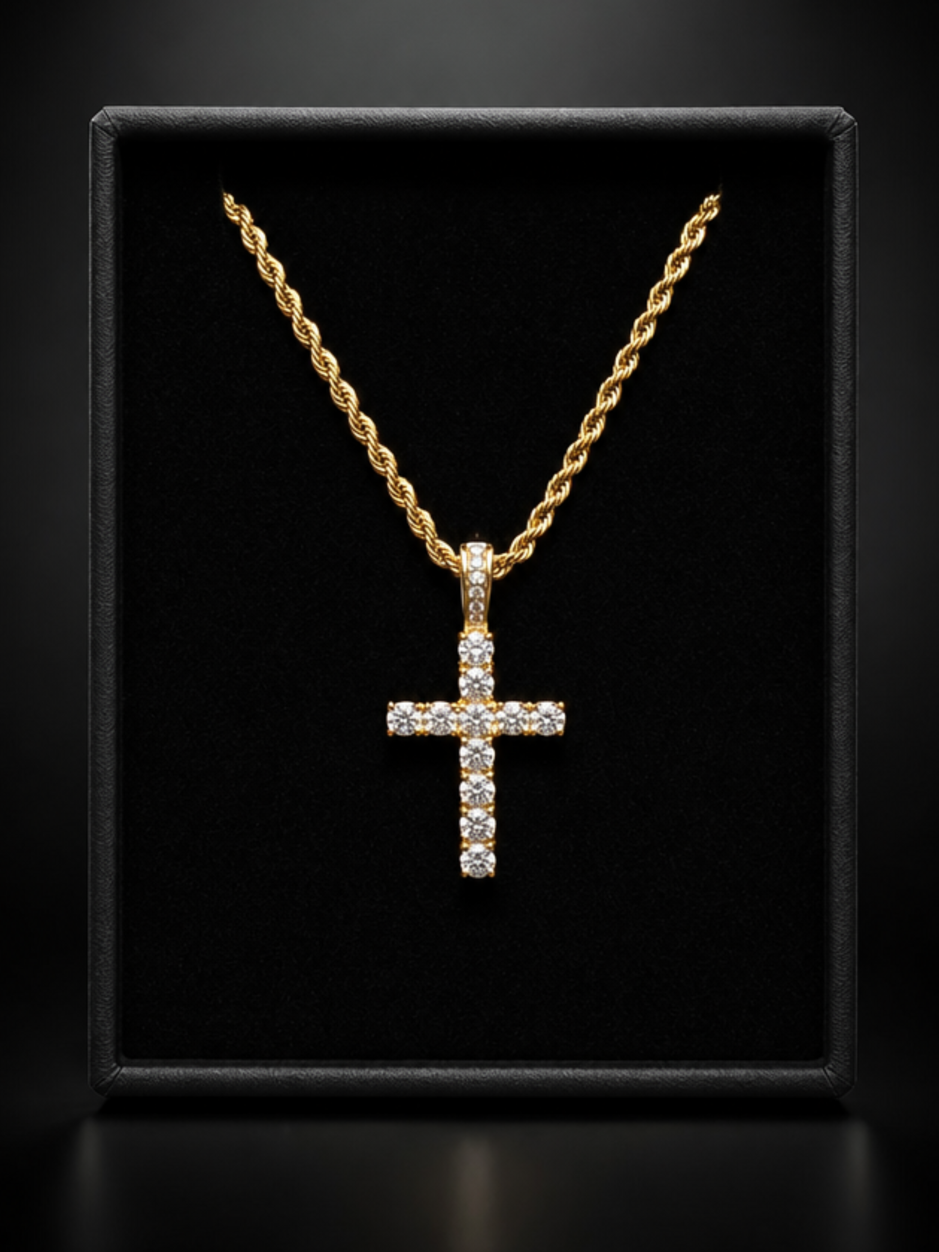 Gold Filled Diamond Cross Pendant on 3mm Rope Chain