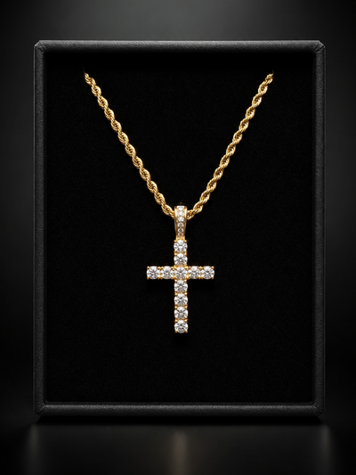 Gold Filled Diamond Cross Pendant on 3mm Rope Chain