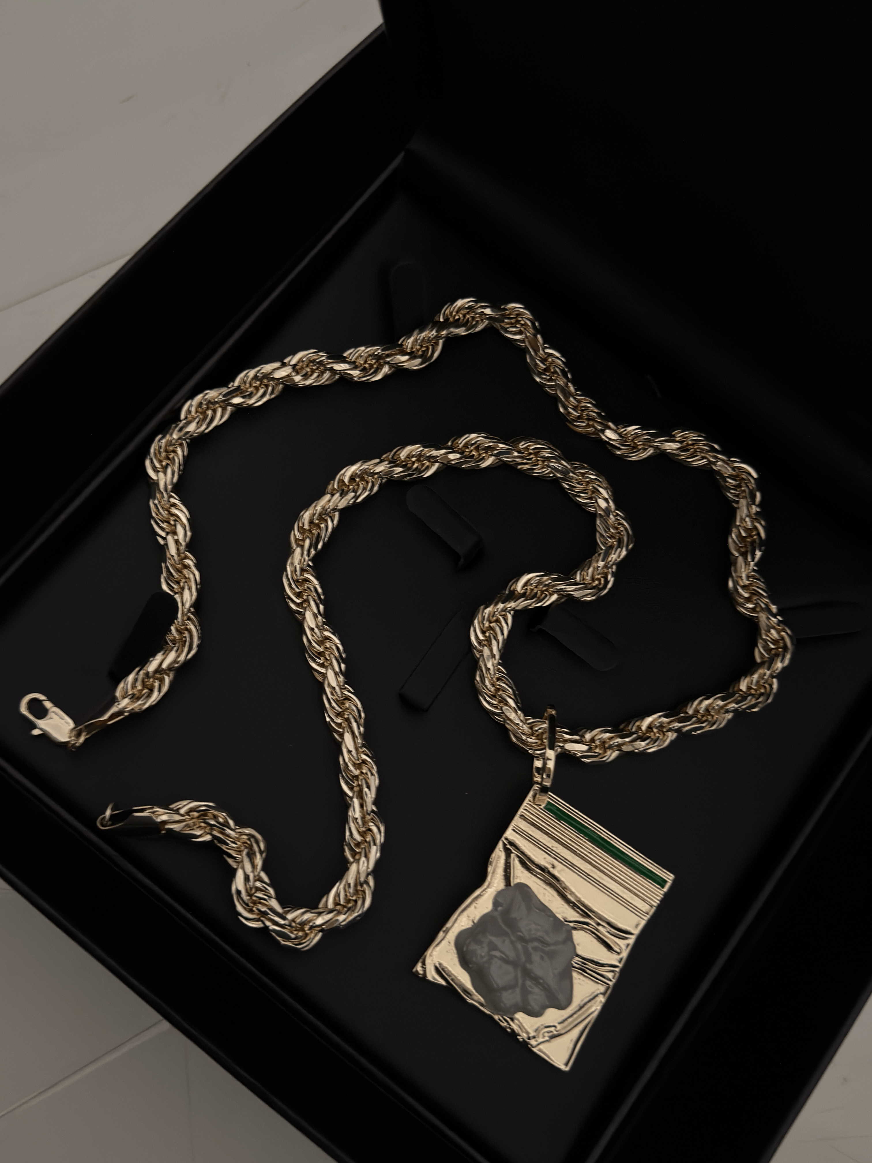 Gold Filled Coke Baggy Pendant on Rope Chain