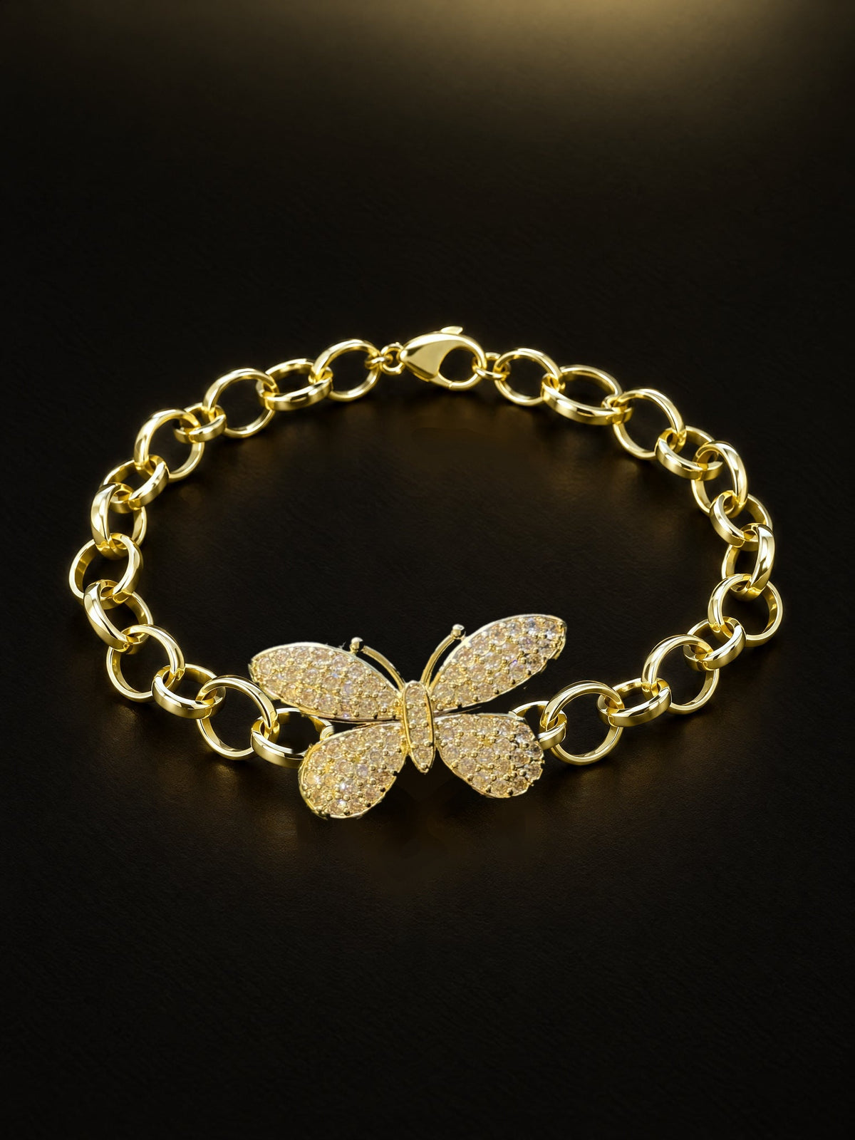 Girls Diamond Butterfly Charm Belcher Bracelet Gold Filled fastened in a loop