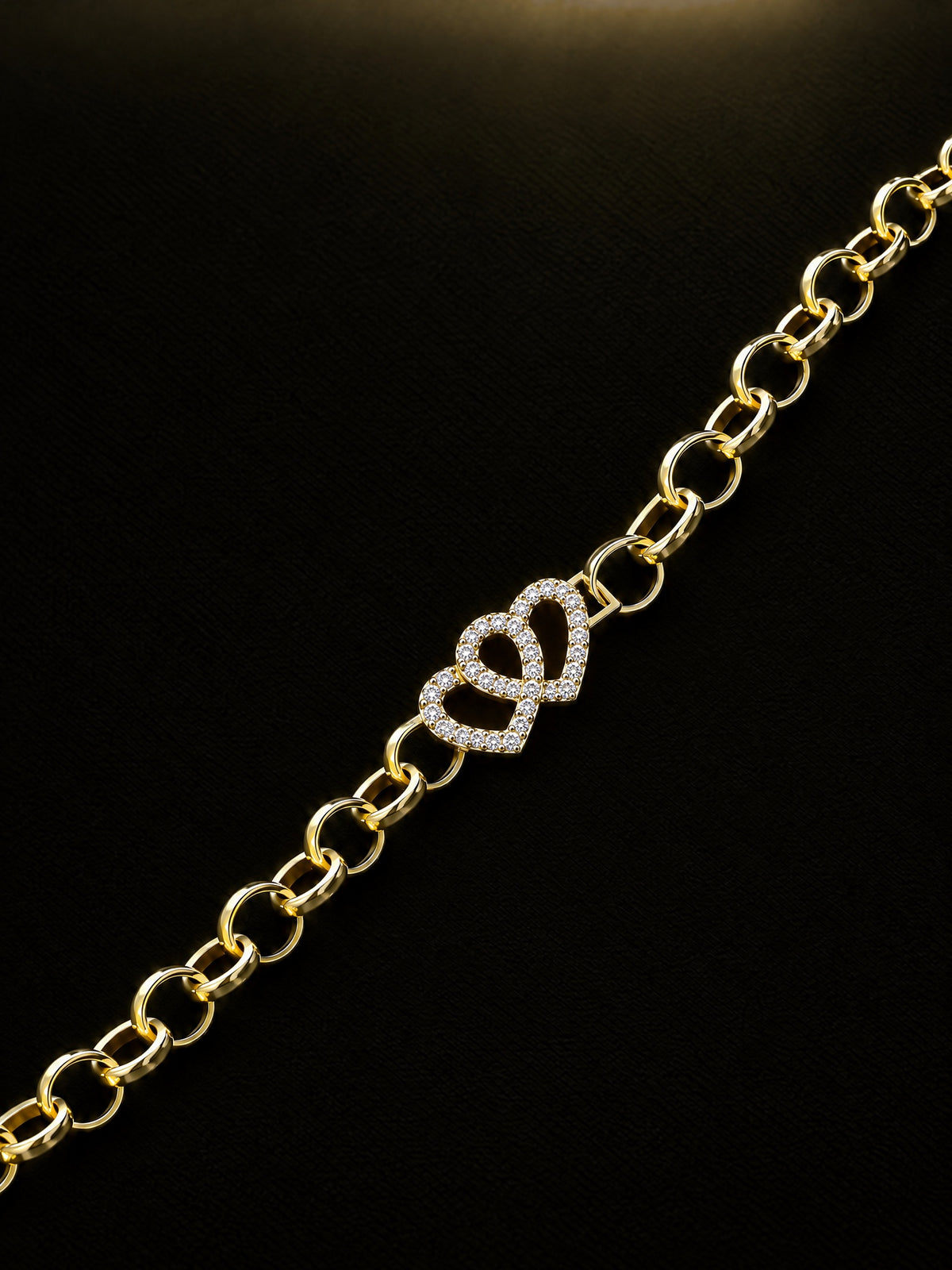 Girls Double Love Heart Charm Belcher Bracelet Gold Filled diagonal flat lay