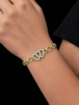 Girls Double Love Heart Charm Belcher Bracelet Gold Filled worn on a girl's wrist