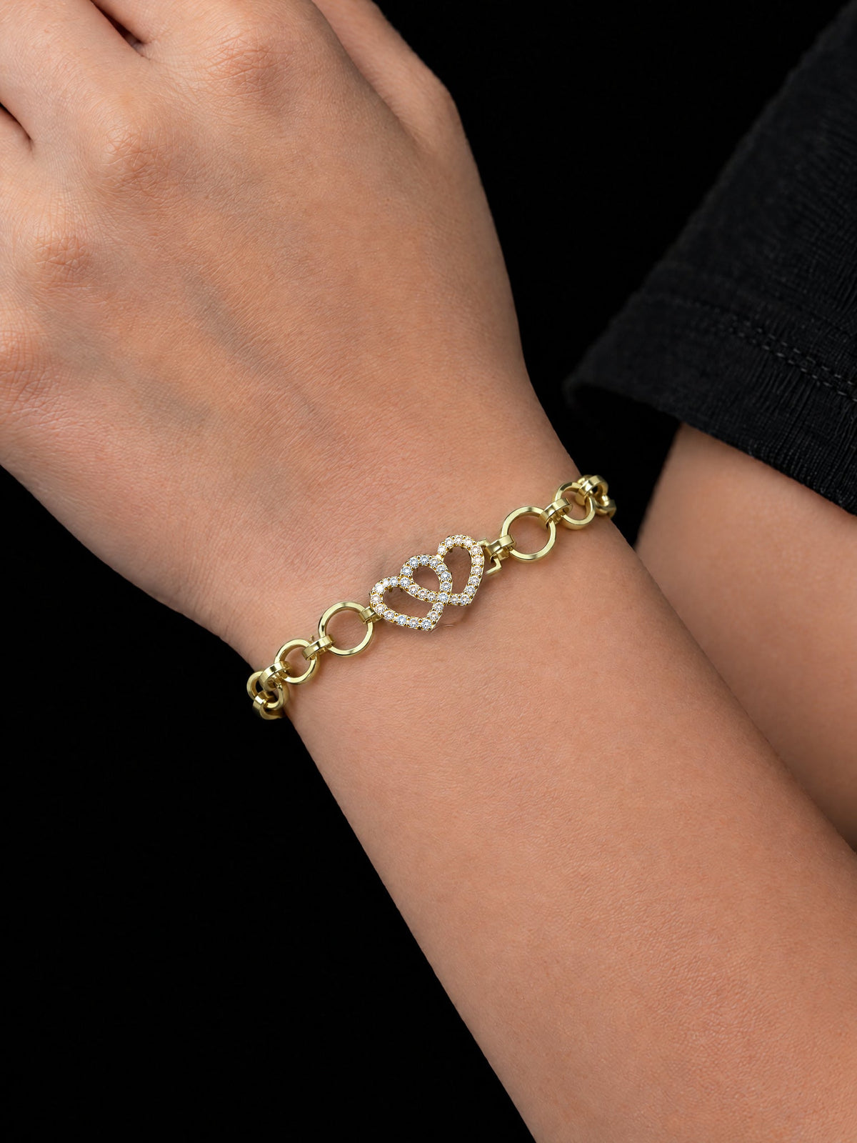 Girls double love heart charm belcher bracelet worn on a girl's wrist