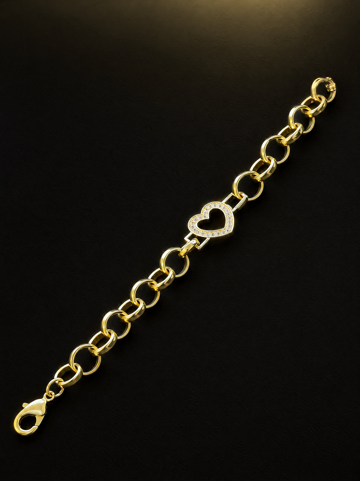 Girls Love Heart Charm Belcher Bracelet Gold Filled flat lay with lobster clasp