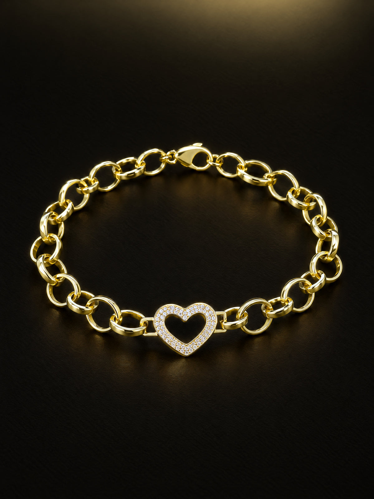 Girls Love Heart Charm Belcher Bracelet Gold Filled fastened in a circle