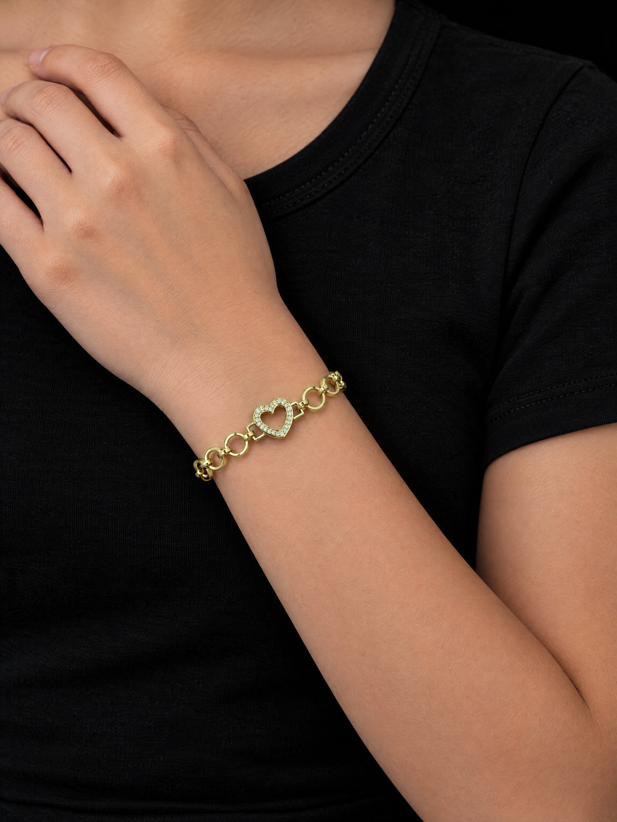 Girls Love Heart Charm Belcher Bracelet Gold Filled worn by a girl