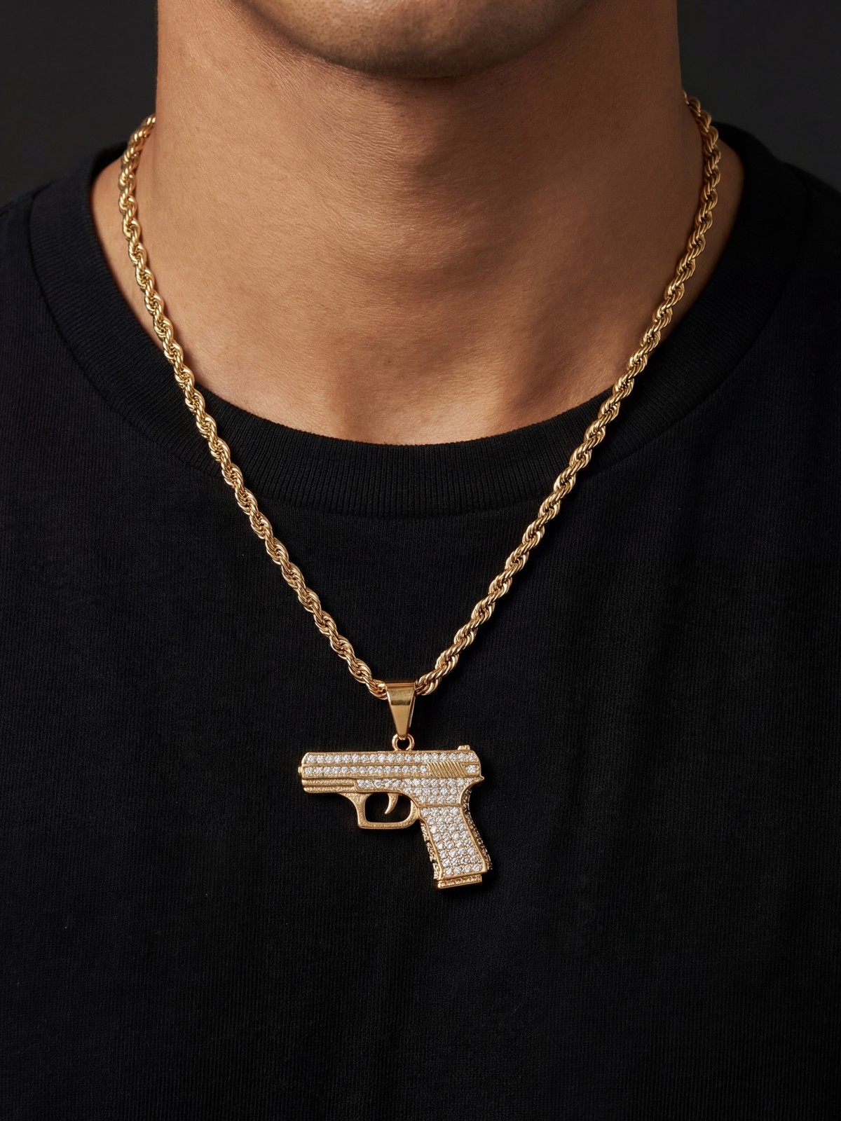 Gold Filled Glock Pendant On A 6mm Rope Chain