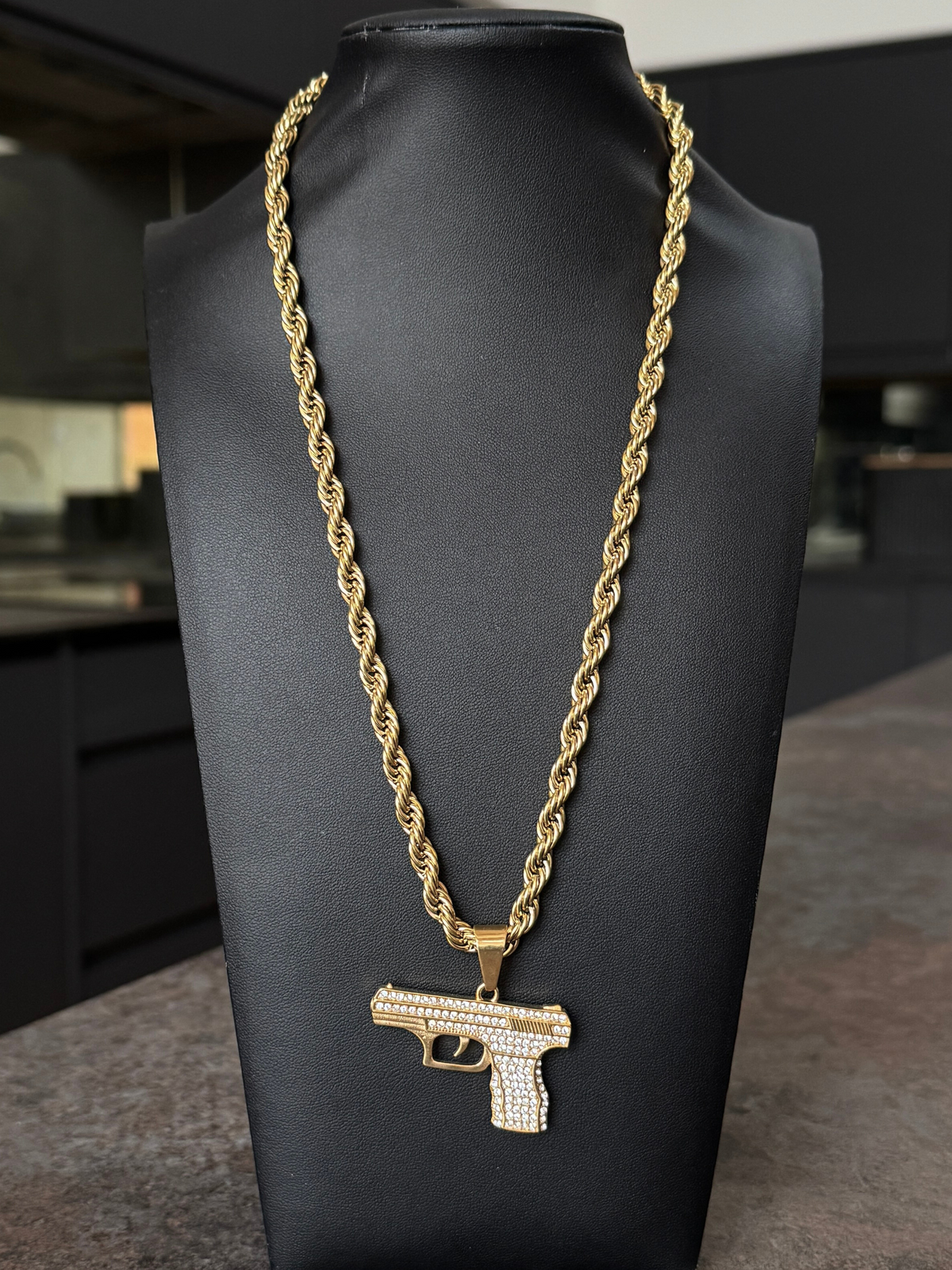 Gold Filled Glock Pendant On A 6mm Rope Chain