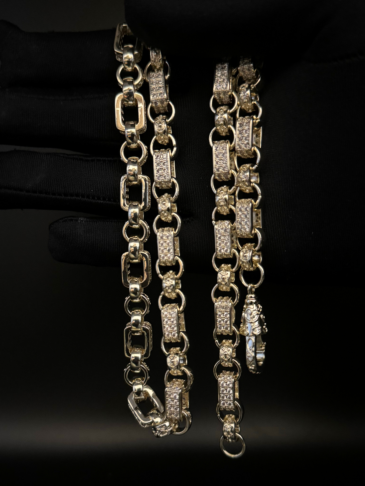 White Gold Filled Diamond Gypsy Link Chain 10mm