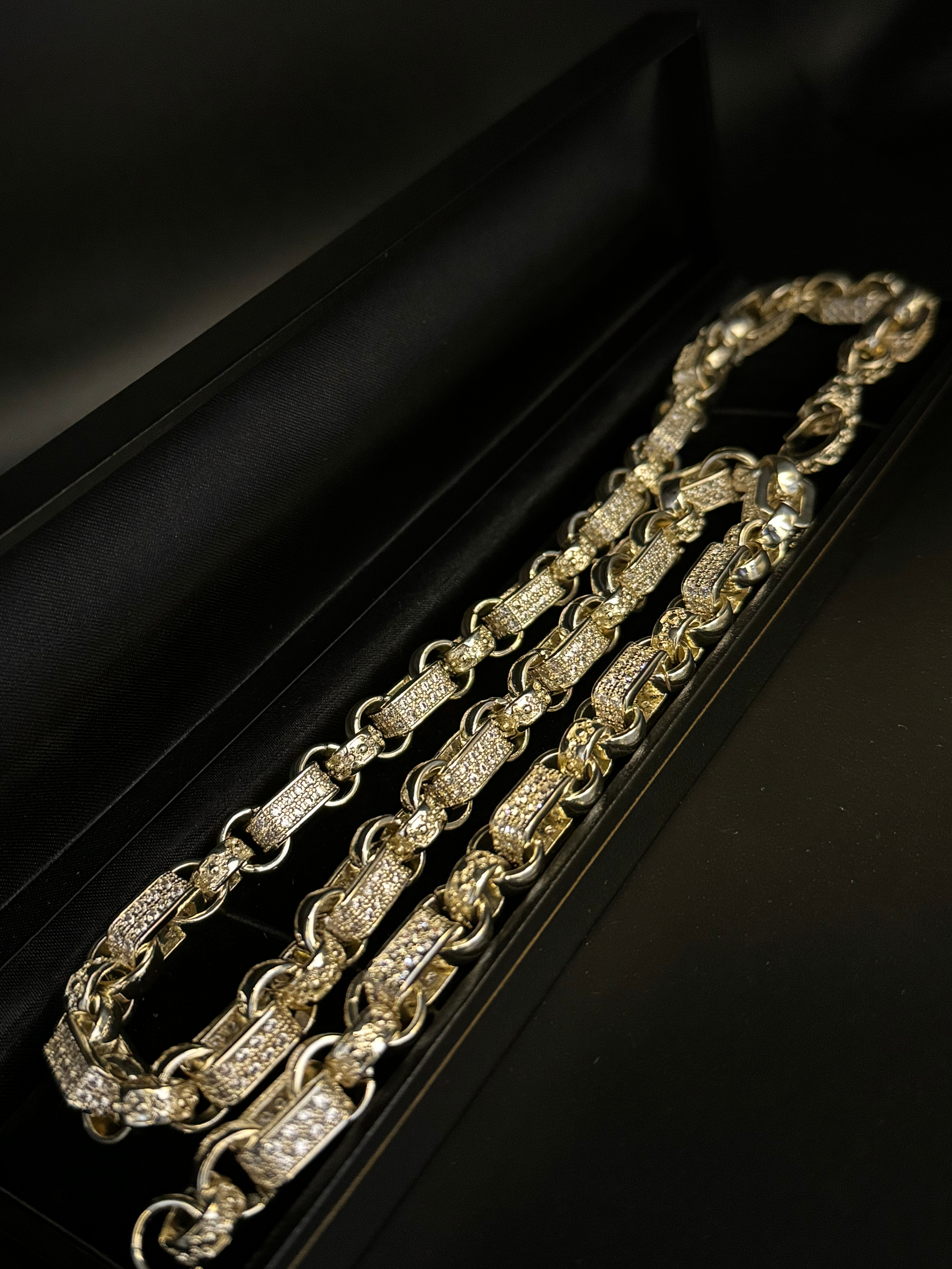 White Gold Filled Diamond Gypsy Link Chain 10mm