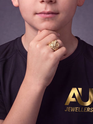 Kids 9ct Gold Filled Ace of Spades Saddle Ring worn on model, close-up