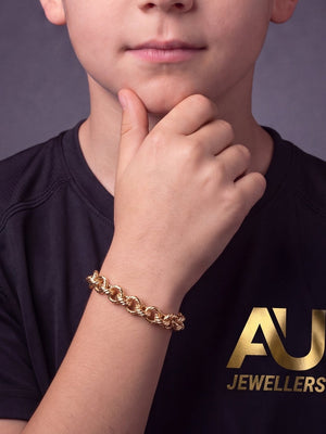 Kids 9ct Gold Filled Belcher Bracelet 8mm worn on model, close-up