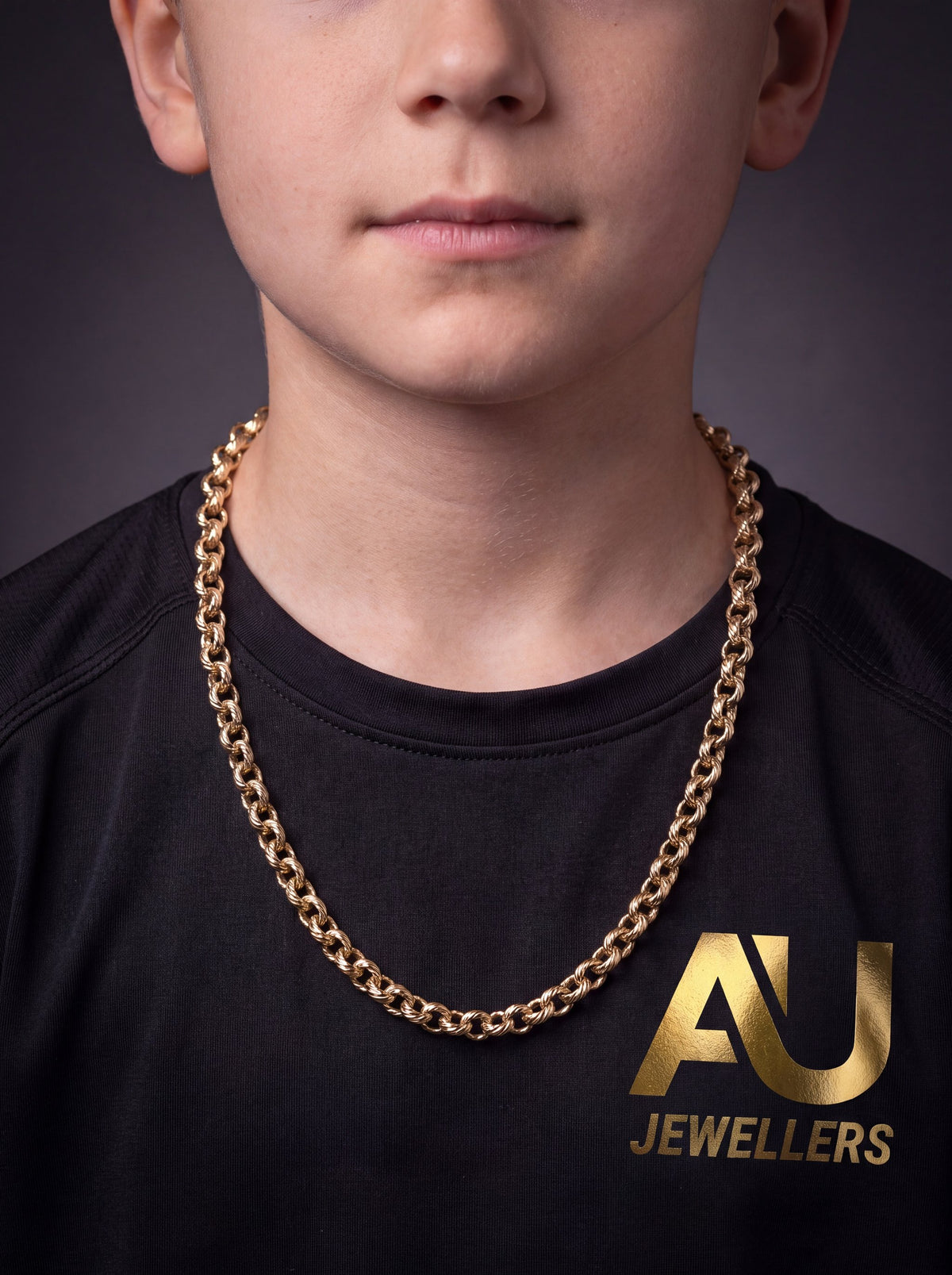 Kids 9ct Gold Filled Belcher Chain 8mm worn on model