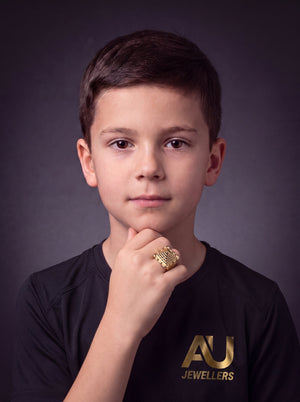 Kids 9ct Gold Filled Castle Pyramid Ring worn on model