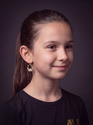 Kids 9ct Gold Filled Claddagh Earrings worn on model