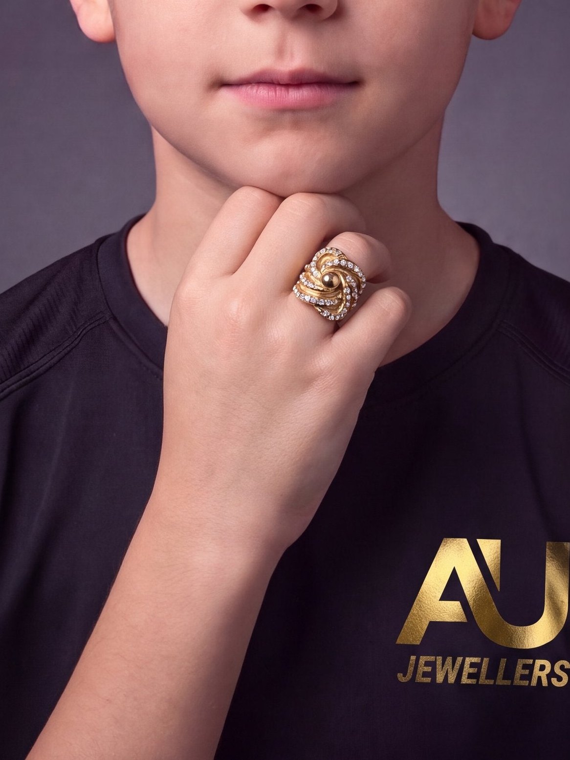Kids 9ct Gold Filled Diamond Knot Ring worn on model, close-up