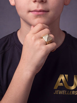 Kids 9ct Gold Filled Diamond Pyramid Ring worn on model, close-up