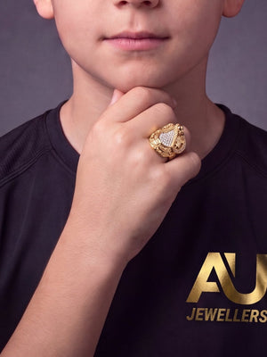 Kids 9ct Gold Filled Diamond Saddle Ring worn on model, close-up