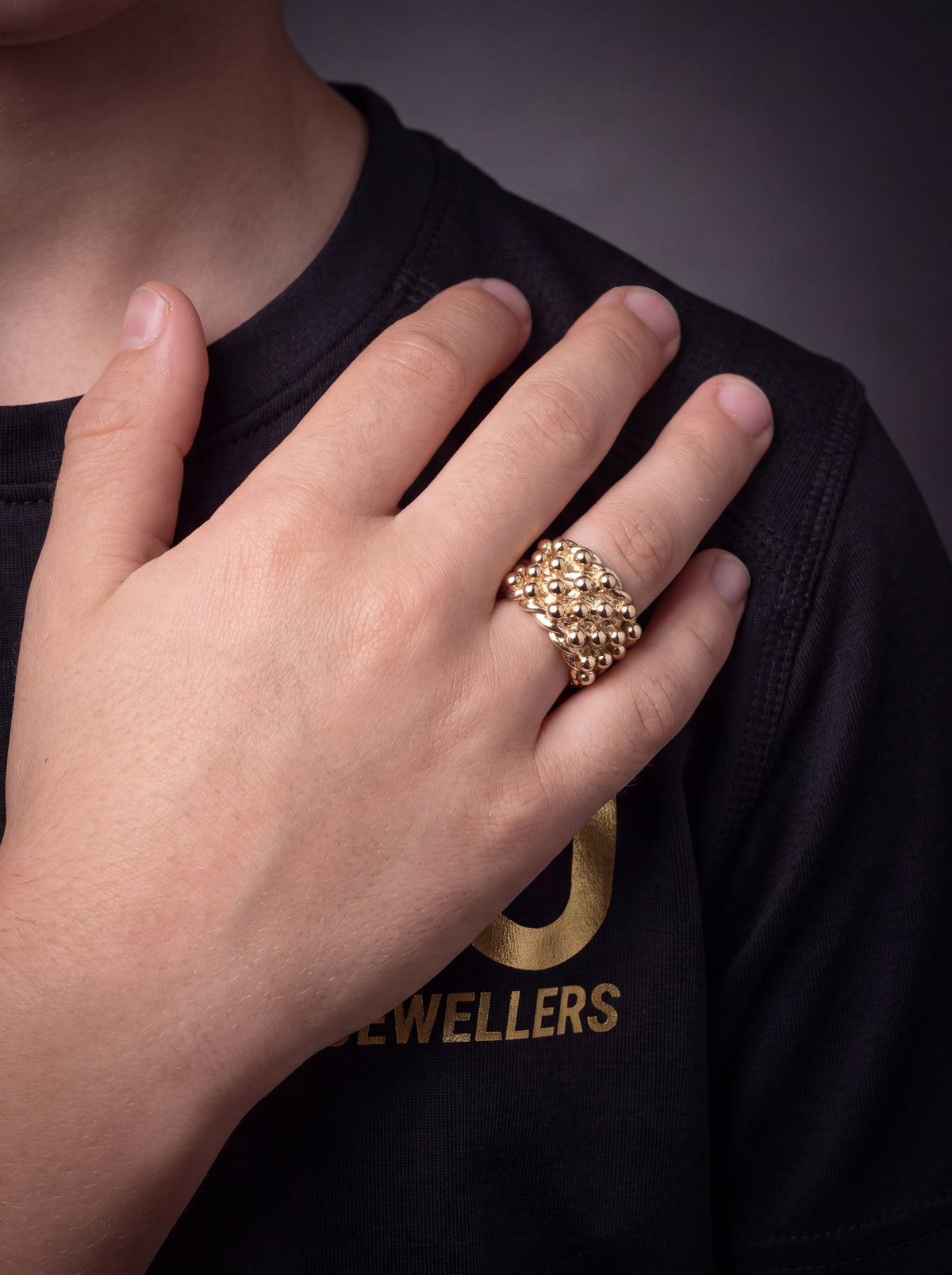 Kids 9ct Gold Filled Huge 4 Row Keeper Ring worn on model