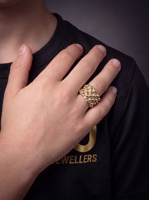 Kids 9ct Gold Filled Huge 4 Row Keeper Ring worn on model