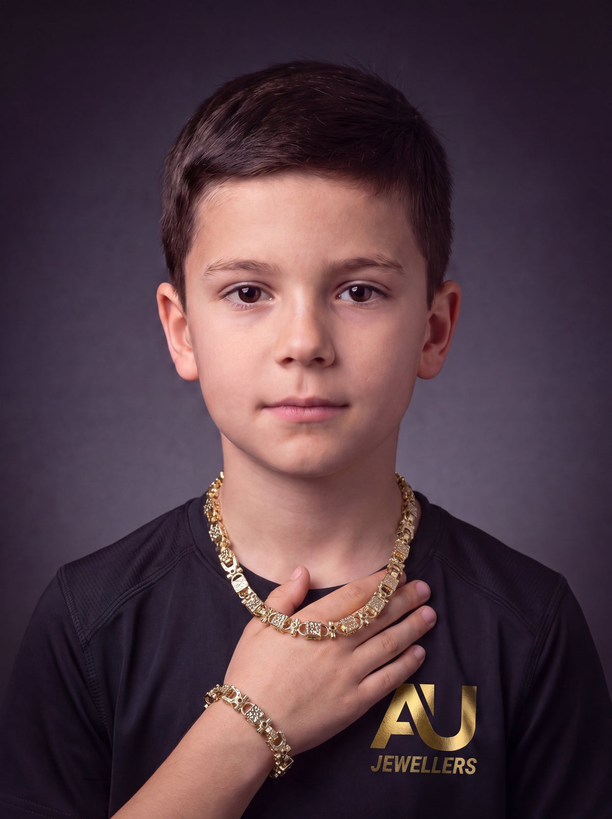 Kids 9ct Gold Filled Lego Set 13mm worn on model