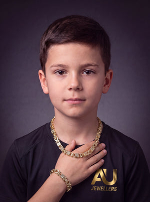 Kids 9ct Gold Filled Lego Set 13mm worn on model