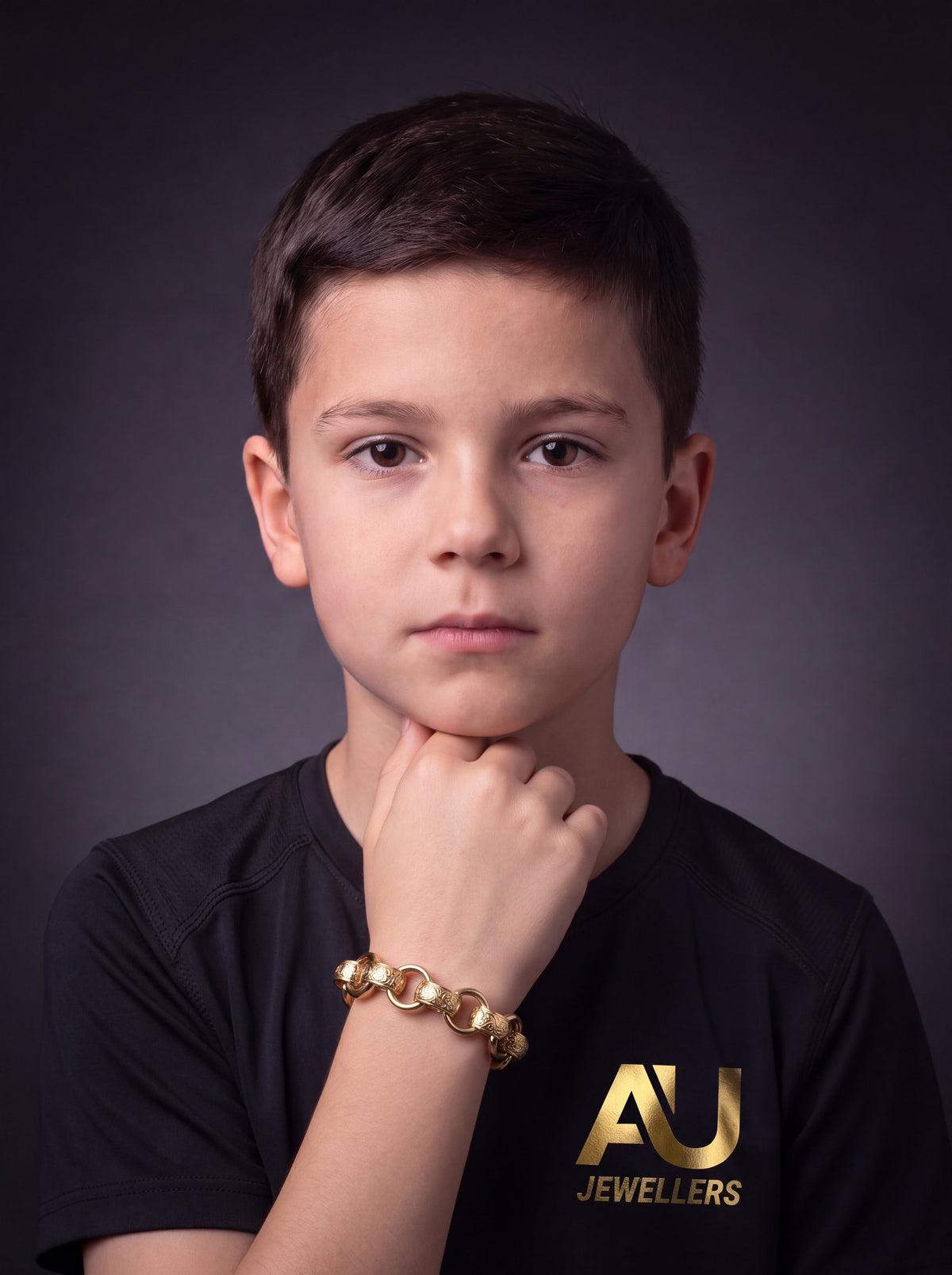 Kids 9ct Gold Filled Patterned Belcher Bracelet 15mm worn on model