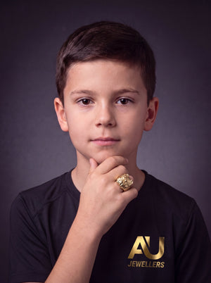 Kids Gold Filled Pitbull Ring worn on model