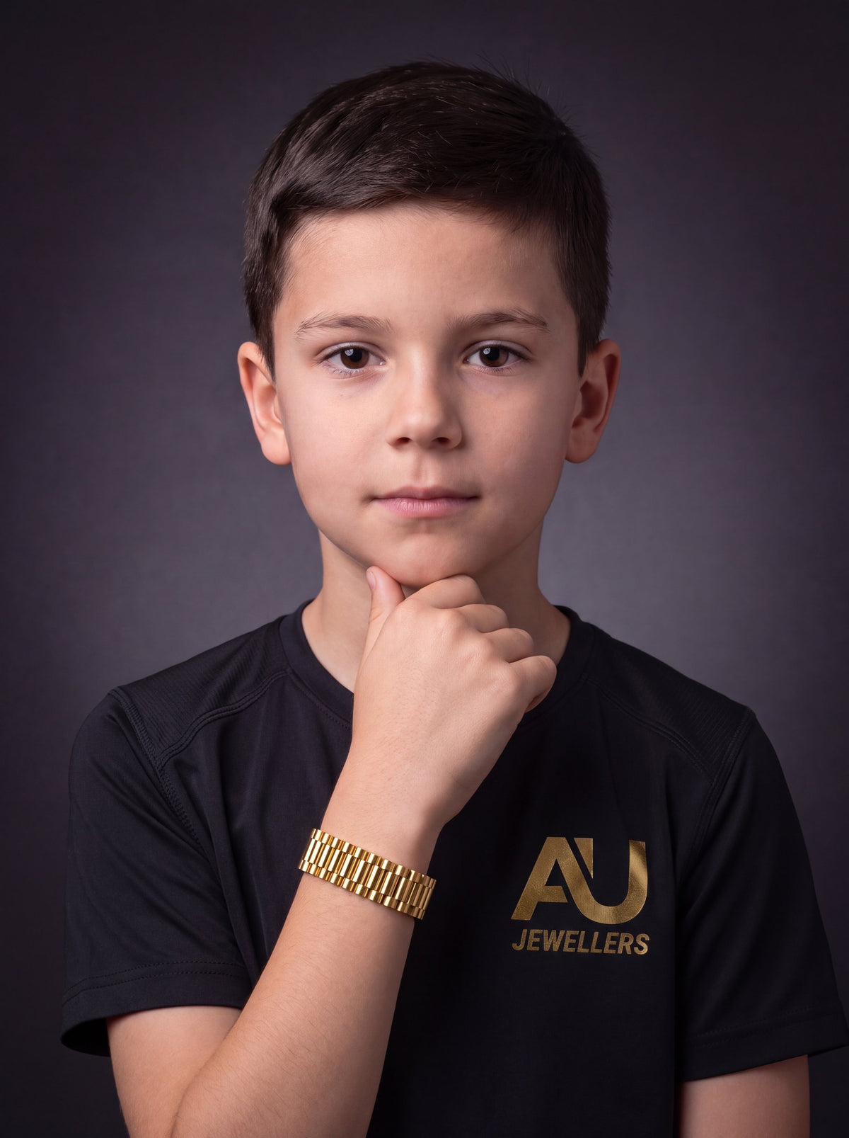 Kids Gold Filled Presidential Bracelet 15mm worn on model