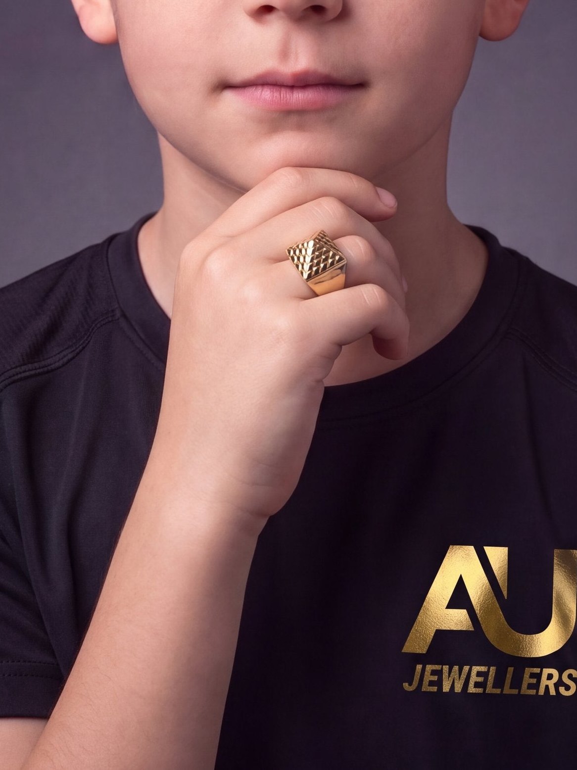 Kids 9ct Gold Filled Pyramid Ring worn on model, close-up