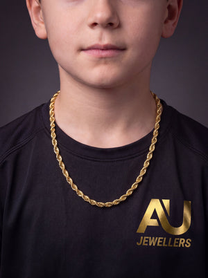 Kids 9ct Gold Filled Rope Chain 6mm worn on model