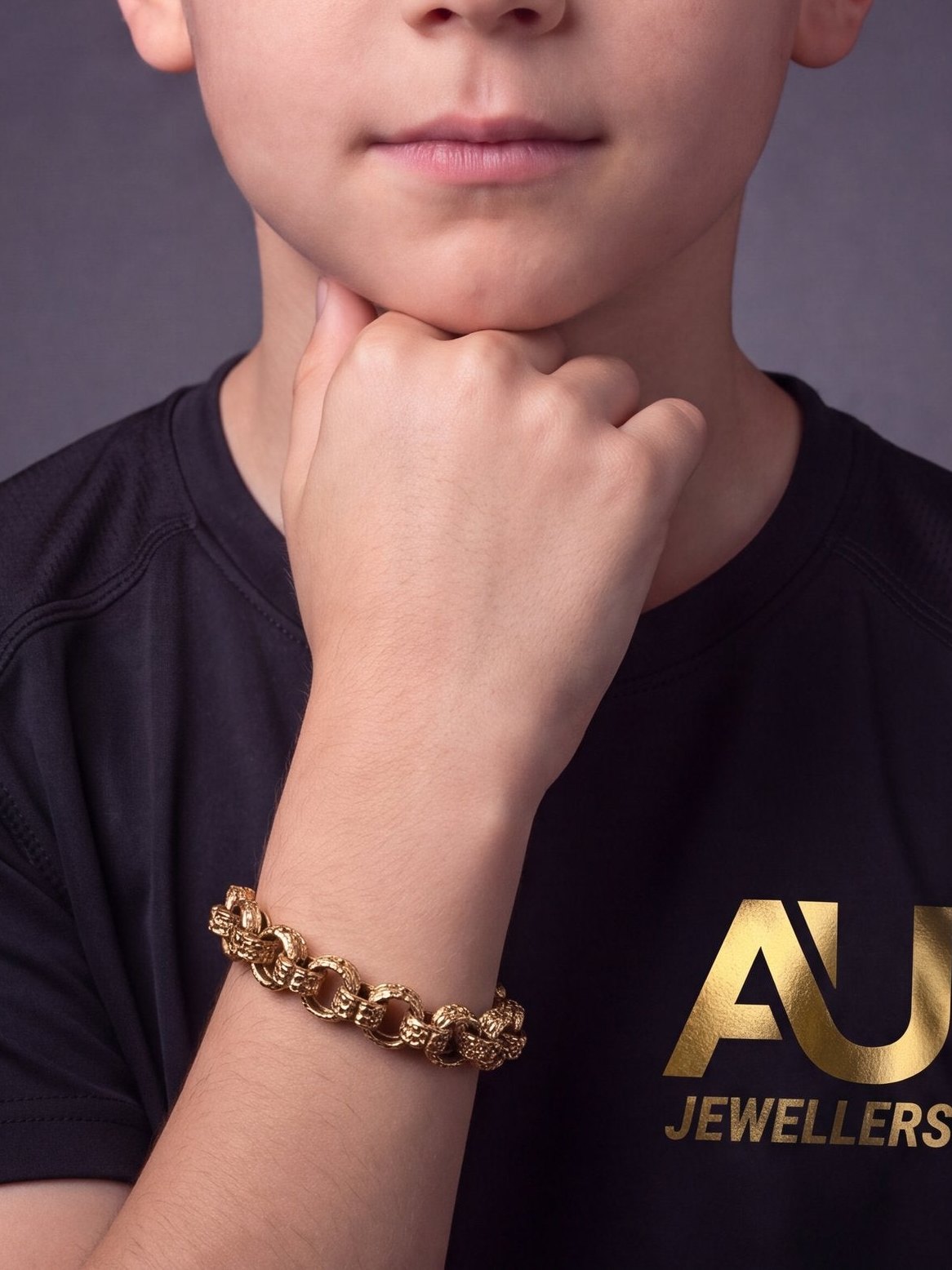 Kids 9ct Gold Filled Stars & Bars Bracelet 13mm worn on model, close-up