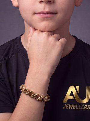 Kids 9ct Gold Filled Stars & Bars Bracelet 13mm worn on model, close-up