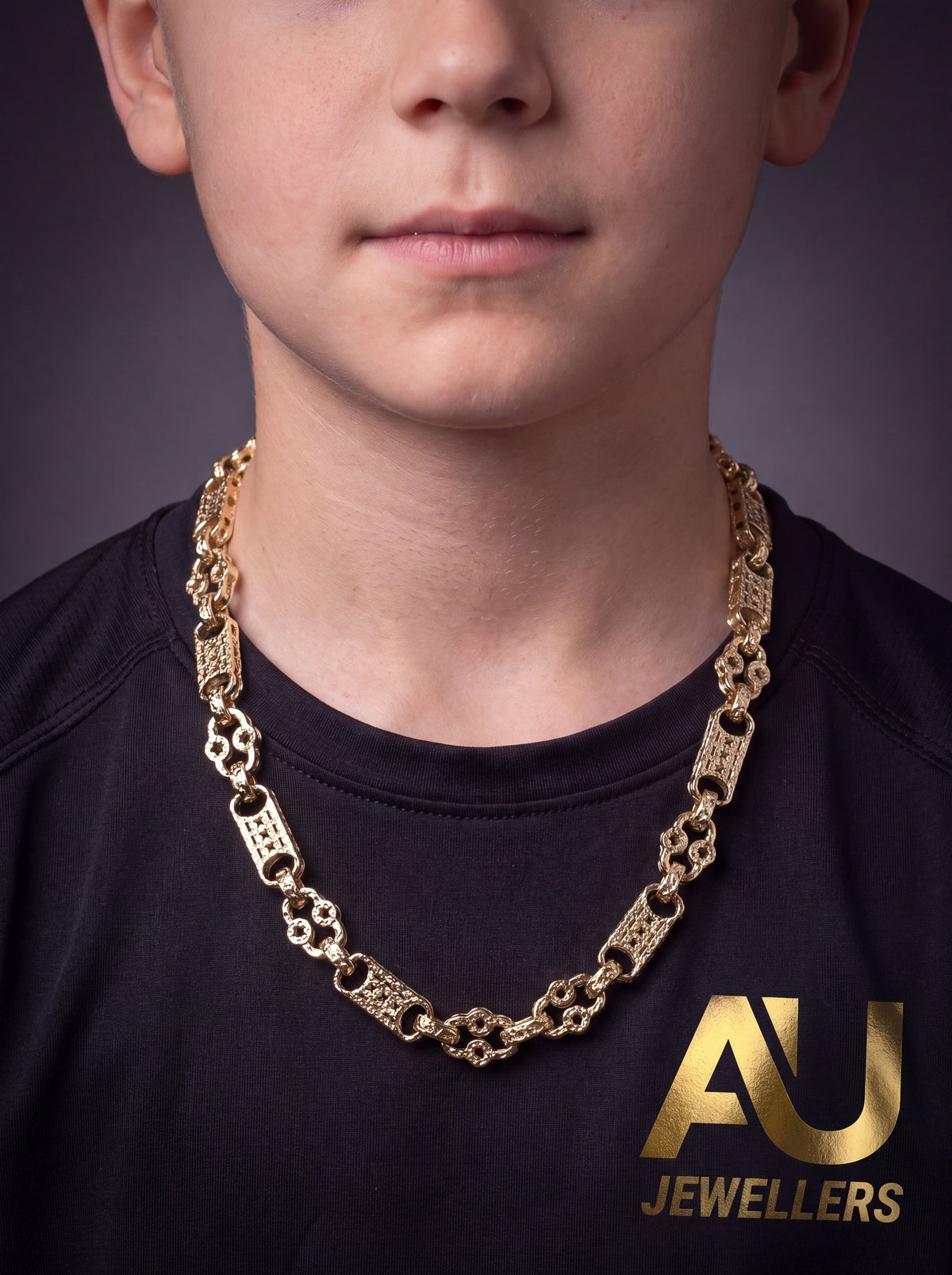 Kids 9ct Gold Filled Stars & Bars Chain 10mm worn on model