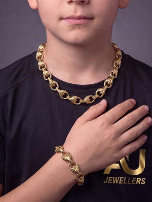 Kids 9ct Gold Filled Tulip Set 13mm worn on model, close-up