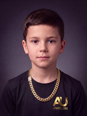 Kids Gold Filled Cuban Chain 14mm -  Diamond Clasp worn on model
