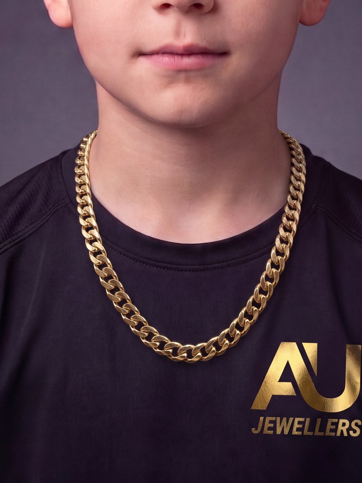 Kids Gold Filled Curb Chain 8mm worn on model, close-up