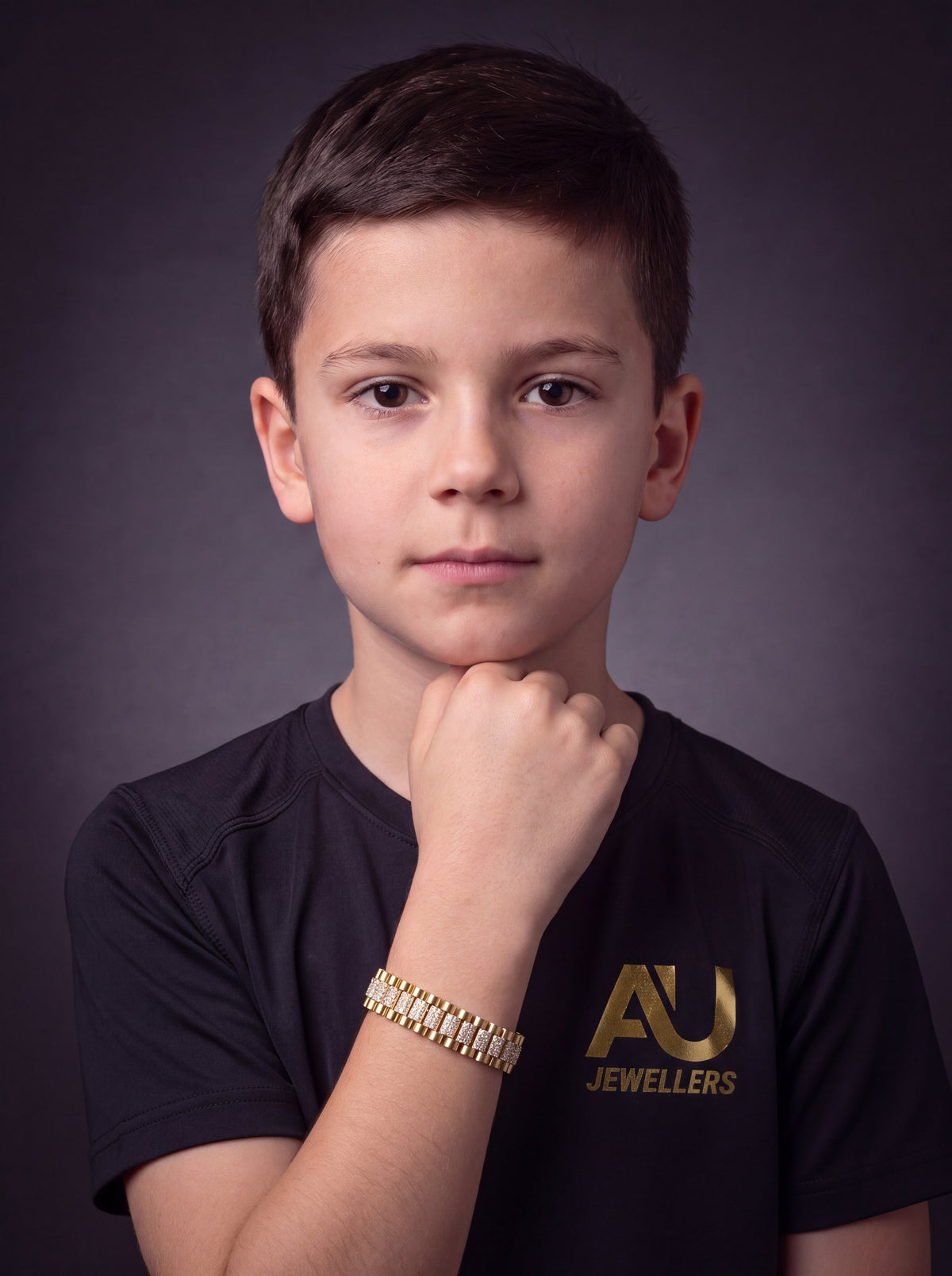 Kids Gold Filled Diamond Presidential Bracelet 10mm Multi-colour worn on model