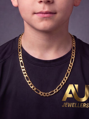 Kids Gold Filled Figaro Chain 8mm worn on model, close-up