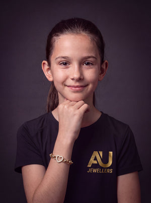 Gold Filled Kids Charm Belcher Bracelets worn on model
