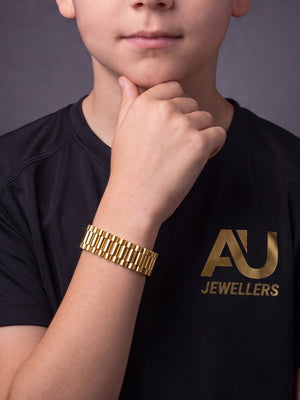 Kids Gold Filled Presidential Bracelet 15mm worn on model, close-up