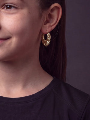 Kids Gold filled XL Creole Earrings 45mm (Wide) worn on model, close-up