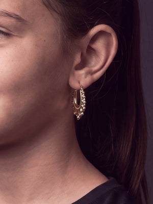 Kids Gold filled XL Creole Earrings 50mm (Long) worn on model, close-up